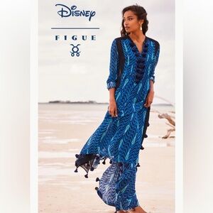 Figue x Disney Collab Jasmine Maxi Dress Kaftan Silk Blue Black size Large